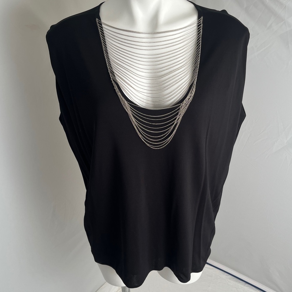 Saint Laurent black and nickel chain v-neckline stretch sleeveless top